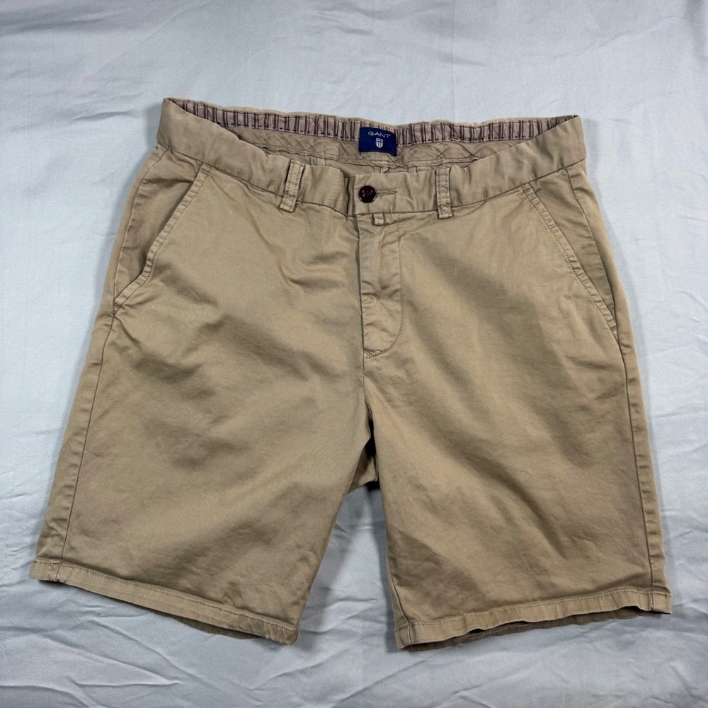 Gant‎ Mens Khaki Tan Chino Shorts Regular Fit Sz 33 Preppy 8.5in inseam